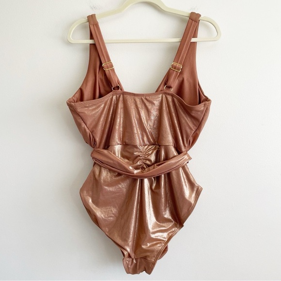 New Gabifresh swimsuits for all Rose Gold One Piece Swimsuit plunge ruched tie - Picture 4 of 12